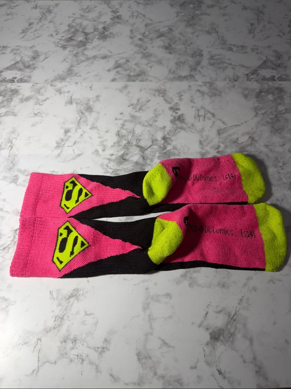 Black & Pink Women's Crew Socks with Neon Yellow Accent